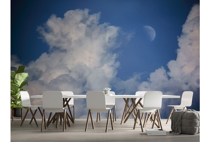 Фотообои «Вечерние облака и луна на небе» в интерьере