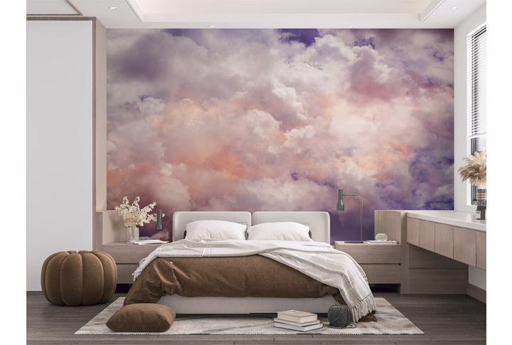 Фотообои «Облака в розово-фиолетовых тонах» в интерьере