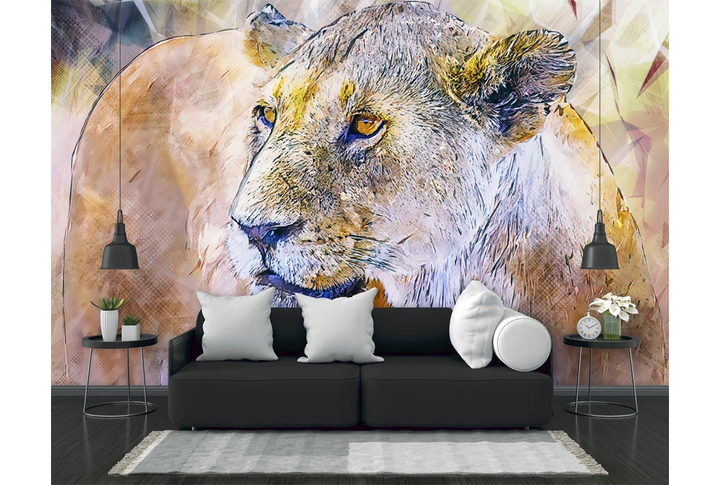 Фотообои «Арт с львицей» в интерьере