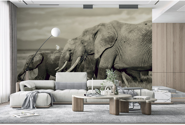 Фотообои «Слоны в Африке под сепию» в интерьере