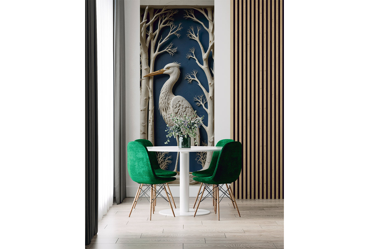 Фотообои «Аист и деревья под барельеф» в интерьере