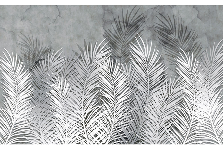 Фотообои «Серые пальмовые листья на бетонной стене»