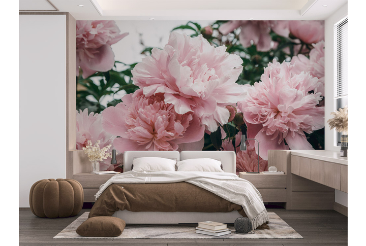 Фотообои «Нежные пионы винтаж» в интерьере