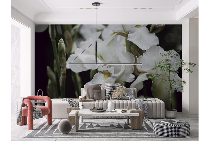 Фотообои «Белые ирисы» в интерьере