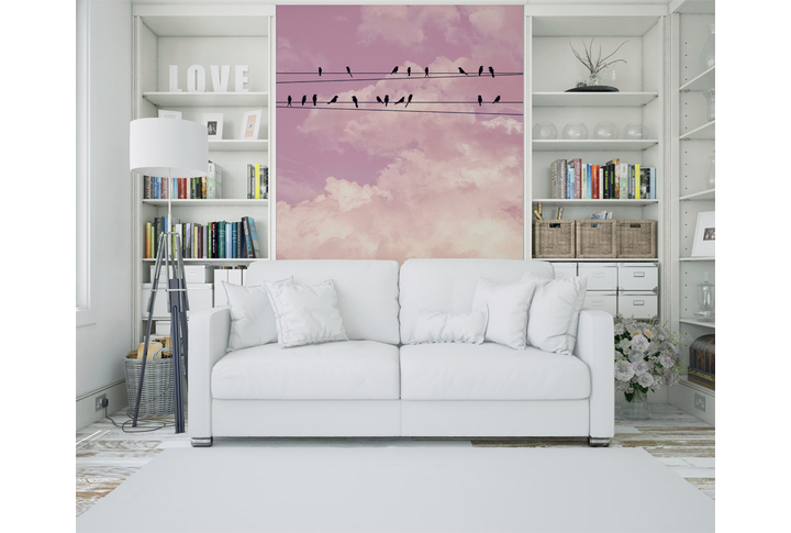 Фотообои «Сиреневые облака и провода» в интерьере