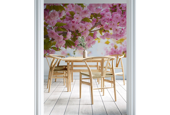 Фотообои «Цветущая ветка сакуры» в интерьере