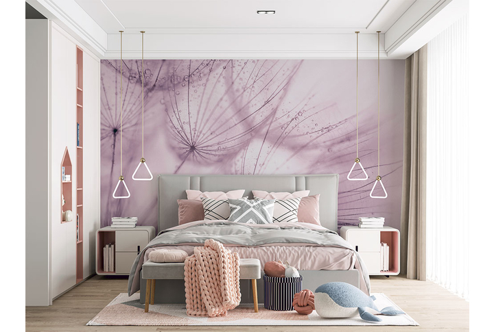 Фотообои «Одуванчики в розовых тонах» в интерьере