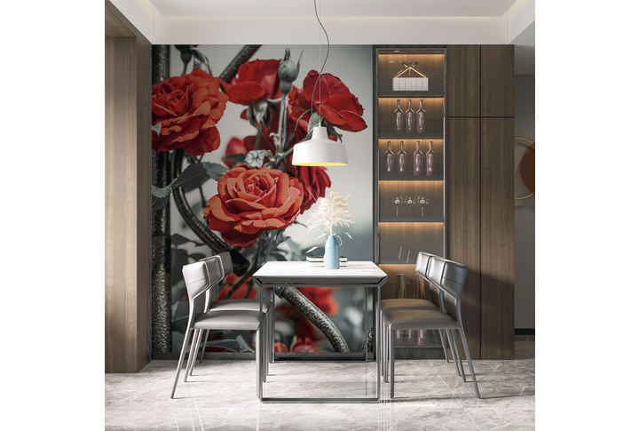 Фотообои «Красные вьющиеся розы» в интерьере