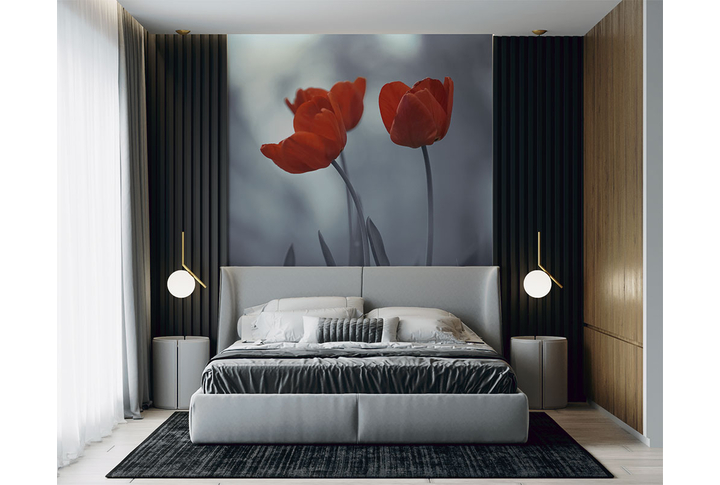 Фотообои «Красные тюльпаны» в интерьере