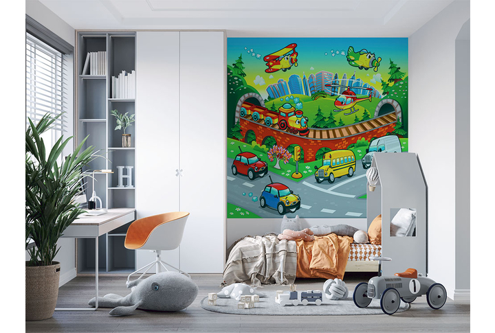 Фотообои «Веселый транспорт» в интерьере