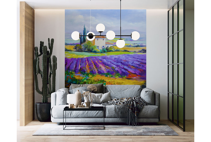 Фотообои «Картина с лавандовым полем» в интерьере