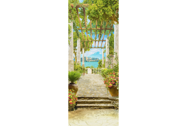 Фотообои «Зеленая терраса с колоннами и арками у моря»