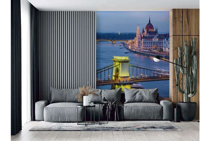 Фотообои «Ночной город Будапешт и мост в огнях» в интерьере