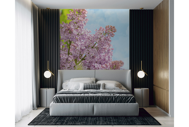 Фотообои «Ветки сирени на фоне облаков» в интерьере