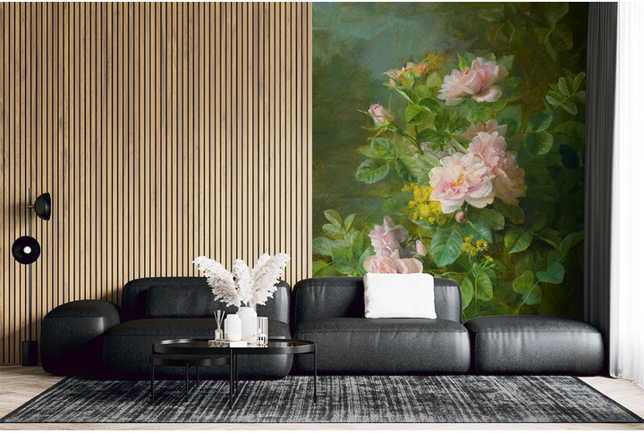 Фотообои «Картина с кустом розы» в интерьере