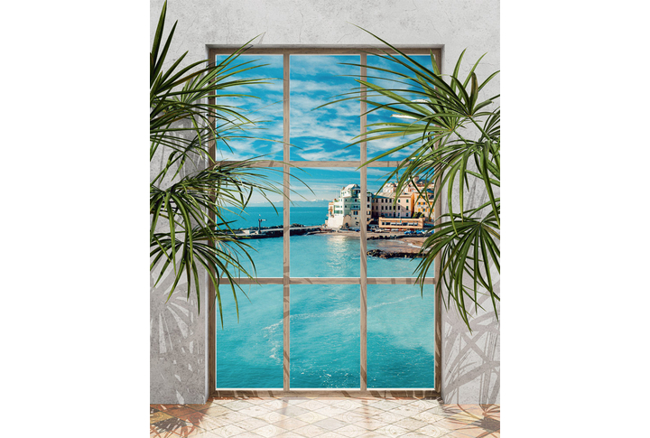 Фотообои «Окно с видом на греческое побережье»