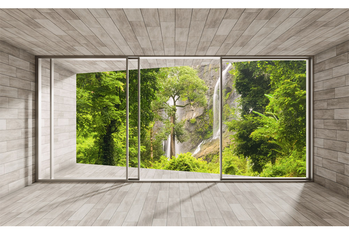 Фотообои «Окно на террасе с видом на джунгли»