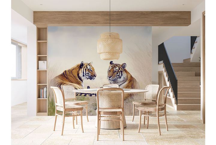 Фотообои «Тигры в саванне» в интерьере