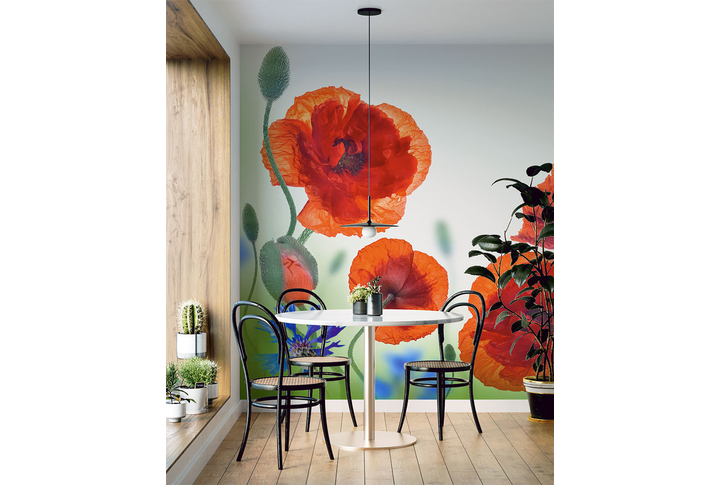 Фотообои «Большие красные маки и васильки» в интерьере