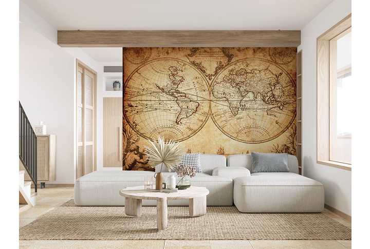 Фотообои «Карта мира в старинном стиле» в интерьере