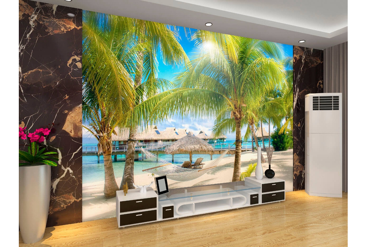 Фотообои «Тропический морской пальмовый пляж» в интерьере