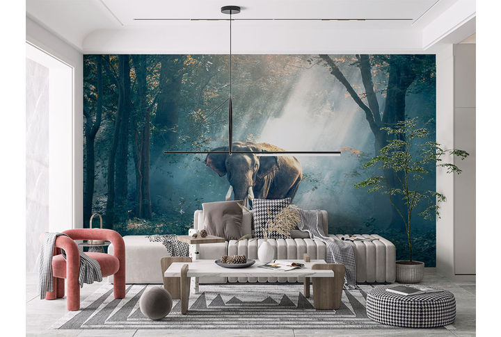 Фотообои «Слон в туманном лесу» в интерьере