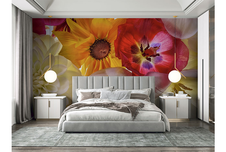 Фотообои «Цветы тюльпана и георгин» в интерьере