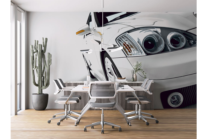 Фотообои «Белый автомобиль» в интерьере