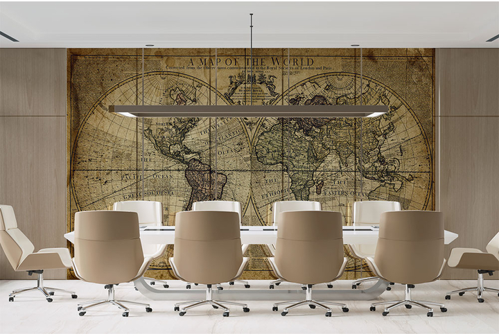 Фотообои «Старая винтажная карта мира» в интерьере