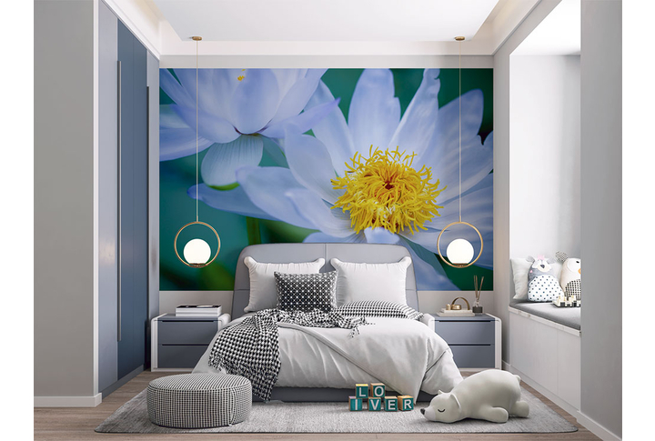 Фотообои «Белые лотосы» в интерьере