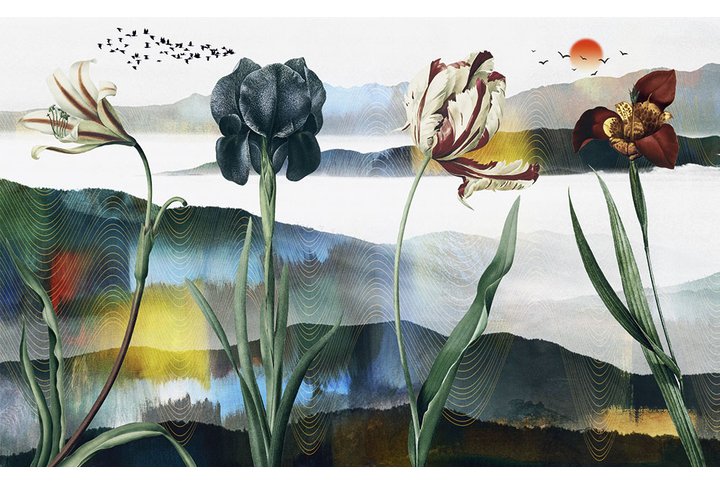 Фотообои «Винтажные цветы в стиле китайской живописи»