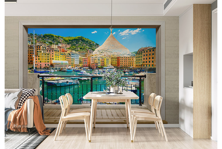 Фотообои «Окно на балконе с видом на Лигурию» в интерьере