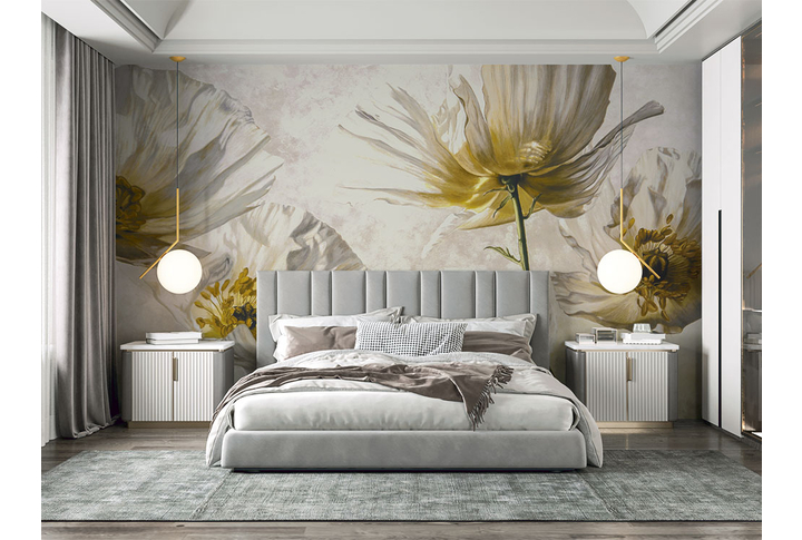 Фотообои «Белые маки под картину» в интерьере