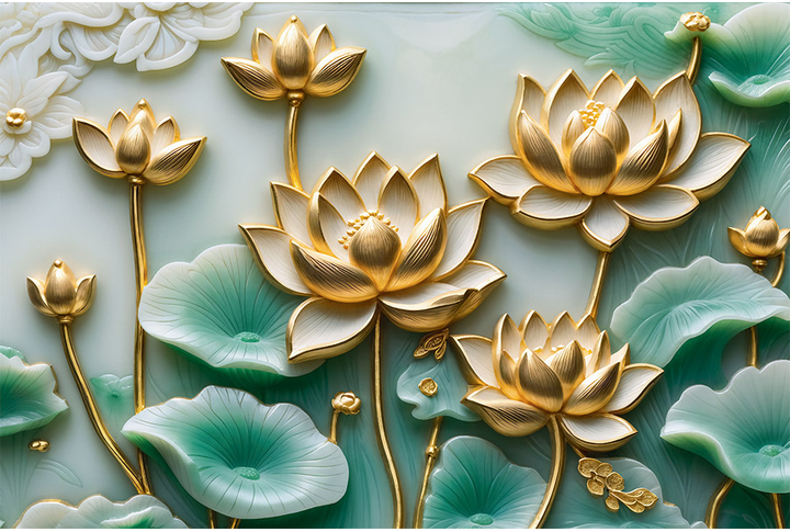 Фотообои «Барельеф: Нефритовые лотосы стерео»