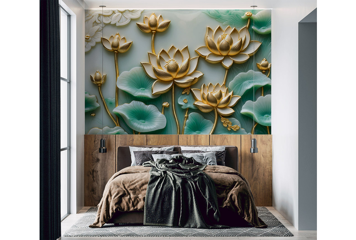 Фотообои «Барельеф: Нефритовые лотосы стерео» в интерьере