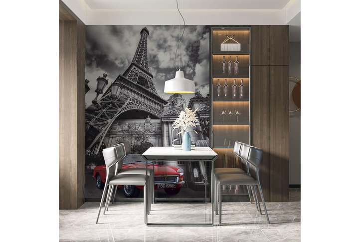 Фотообои «Ретро автомобиль у Эйфелевой башни» в интерьере