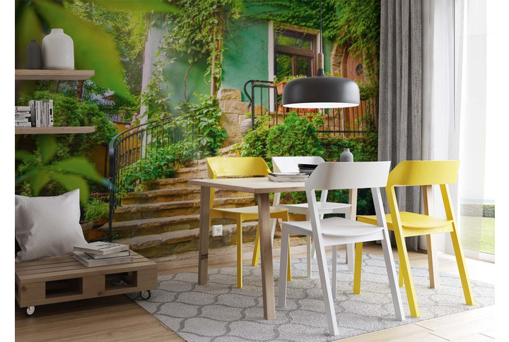 Фотообои «Тихий дворик в саду» в интерьере