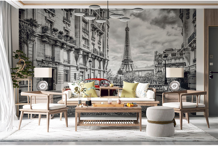 Фотообои «Черно-белая улица Парижа» в интерьере