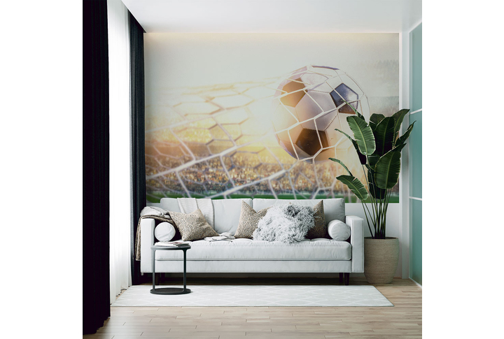 Фотообои «Футбольный мяч в воротах» в интерьере