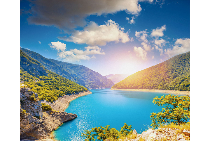 Фотообои «Природа на закате, горы у озера»