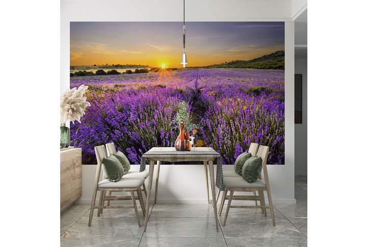 Фотообои «Поле лаванды на закате» в интерьере