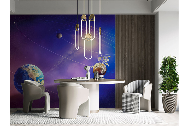 Фотообои «Планеты на орбите в космосе» в интерьере