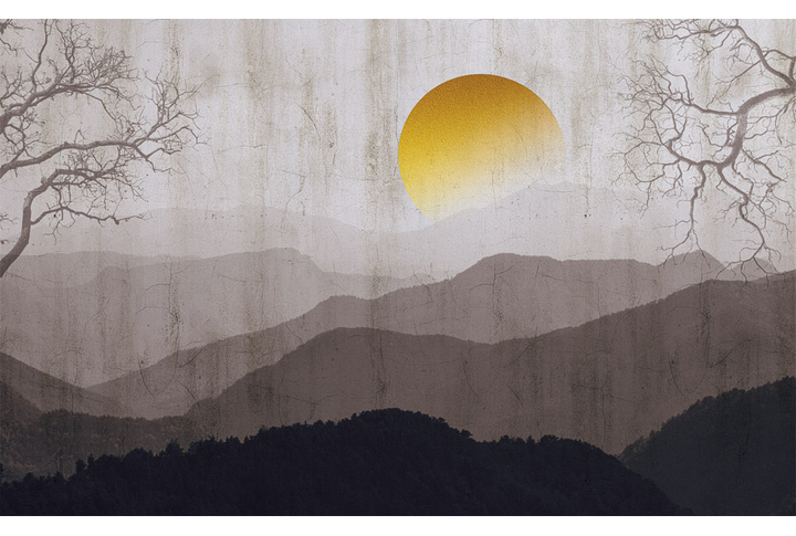 Фотообои «Абстракция с горами на бетоне в восточном стиле»