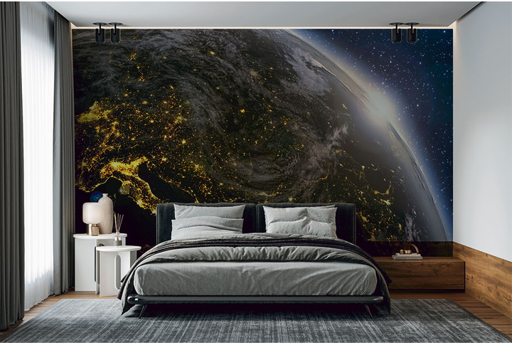 Фотообои «Ночная планета Земля из космоса» в интерьере