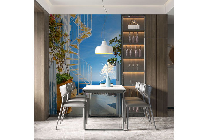 Фотообои «Лестница на террасе в Санторини» в интерьере