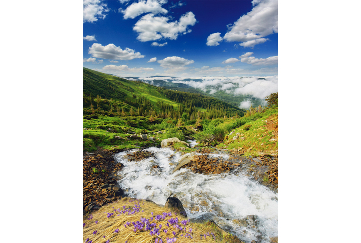 Фотообои «Пейзаж с рекой в горной долине»