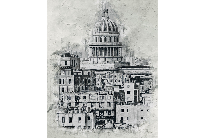 Фотообои «Архитектура черно-белого города под графику на бетоне»