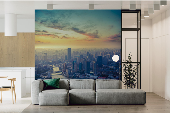 Фотообои «Город Шанхай на закате» в интерьере