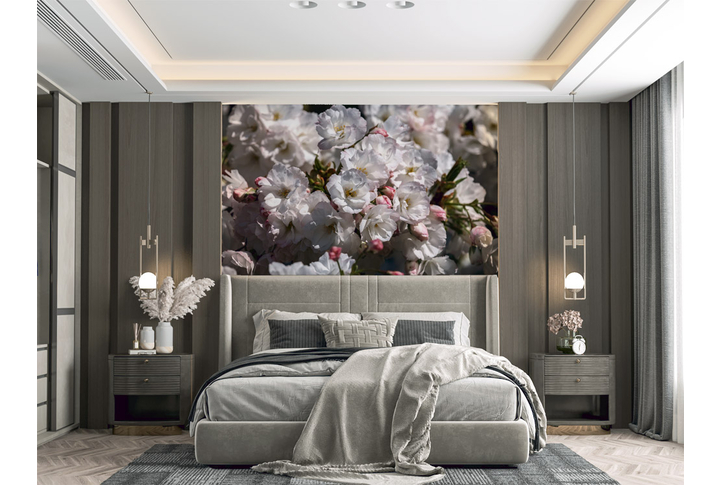 Фотообои «Сакура бело-розовая» в интерьере