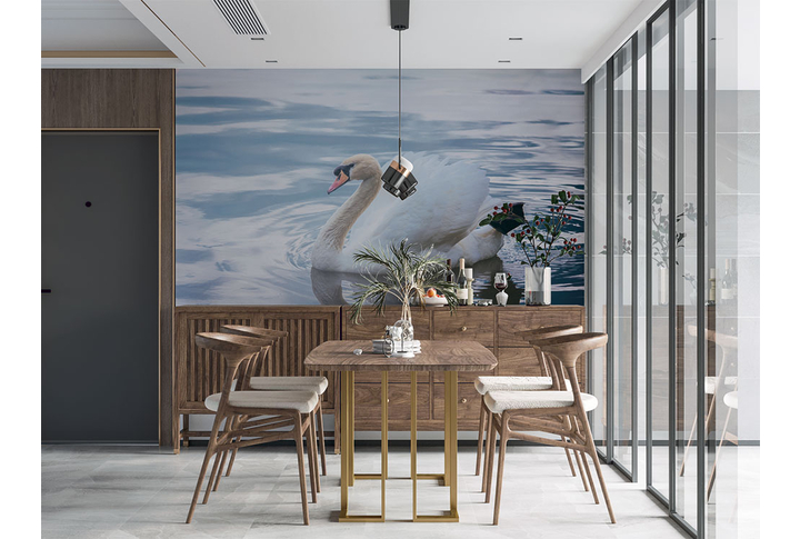 Фотообои «Белый лебедь на пруду» в интерьере